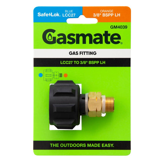 Gasmate Gas Fitting LCC27 to 3/8" BSPP LH - Brass/Nylon - Durable Connection - Auzzistore