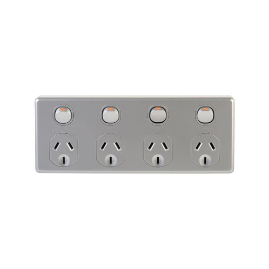 Deta Silver Power Point - 4 Outlet - Polycarbonate - Flush Design - Auzzistore