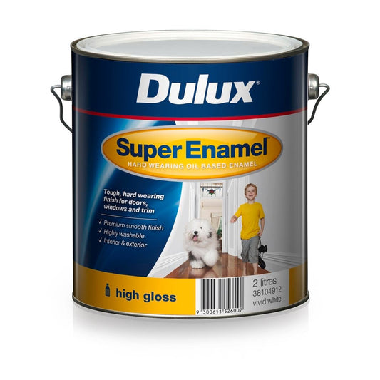 Dulux Super Enamel Paint 2L High Gloss Vivid White Durable Finish