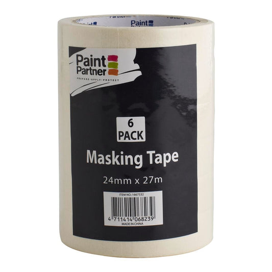 Paint Partner Masking Tape 24mm x 27m Paper 6 Pack Easy Use - Auzzistore