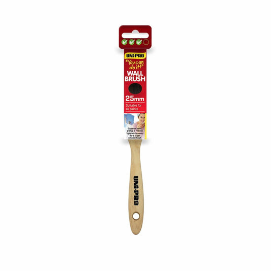 Uni Pro 25mm Synthetic Wall Paint Brush - Timber Handle - Smooth Finish - Auzzistore