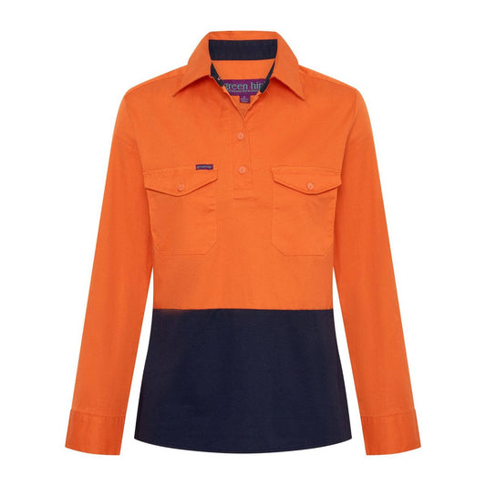 Green Hip Long Sleeve Hi-Vis Shirt - Size 20 - Orange/Blue - UPF 50+ Sun Protection