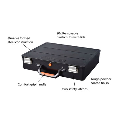 Tactix Steel Organiser - 20 Removable Tubs - Durable - Easy Carry