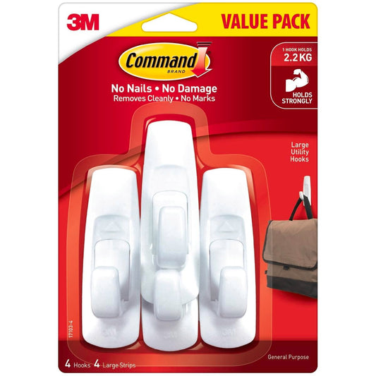 Command Large Hooks - 32mm x 96mm - Plastic - Damage-Free - 4 Pack
