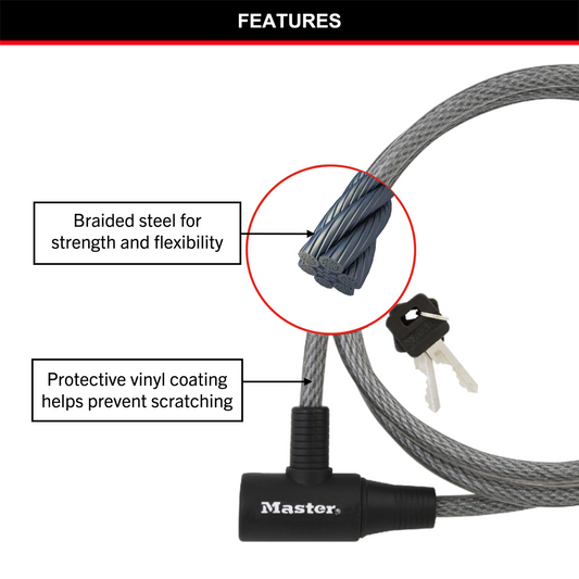 Master Lock Keyed Cable Lock 10mm x 1.8m Braided Steel Durable – view 2 - Auzzistore