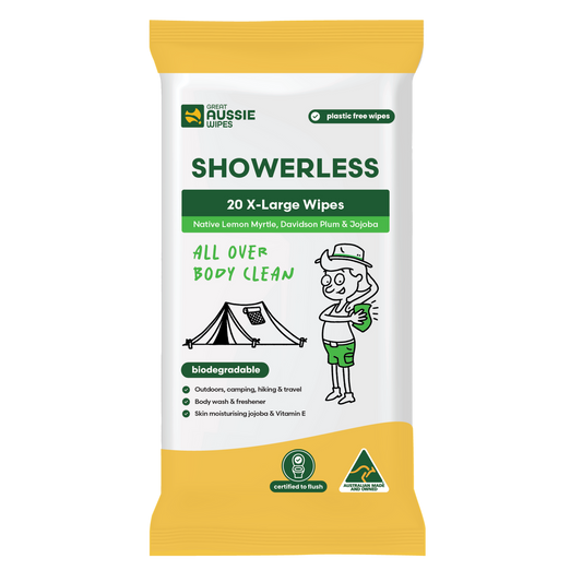 Great Aussie Wipes Showerless Body Wipes 20 Pk - Biodegradable - 126mm x 240mm - Outdoor Hygiene