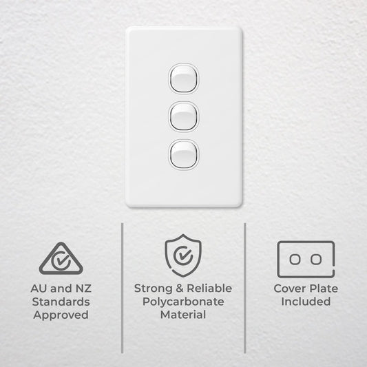 Deta X6 White Triple Vertical Switch - 3 Gang - Polycarbonate - Durable – view 2 - Auzzistore