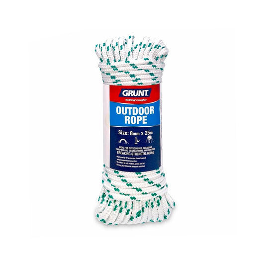 Grunt Outdoor Rope 8mm x 25m UV Protected Braided Synthetic - Auzzistore