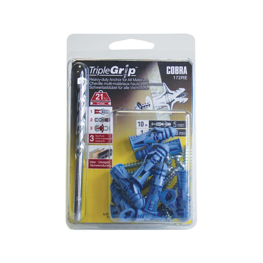 Cobra Triple Grip Anchor Screws 10 Pack - 5mm - Drywall & Masonry