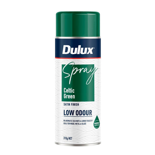 Dulux Spray Paint Low Odour 310g Satin Celtic Green - Self-Priming - Indoor Use - Auzzistore