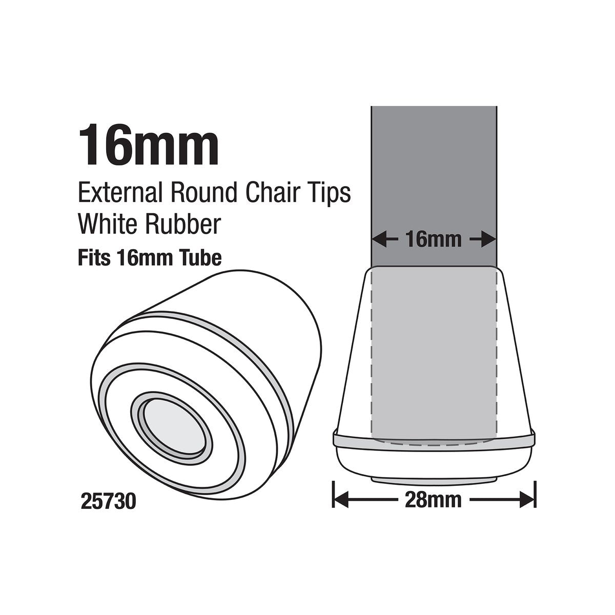 Surface Gard White Round External Rubber Chair Tips 16mm 4 Pack