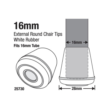 Surface Gard White Round External Rubber Chair Tips 16mm 4 Pack