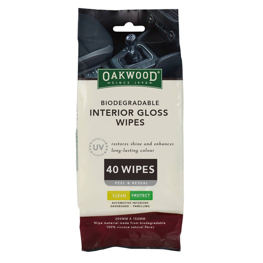 Oakwood Biodegradable Interior Gloss Wipe 40 Pack - 200 x 150mm - Quick-Drying