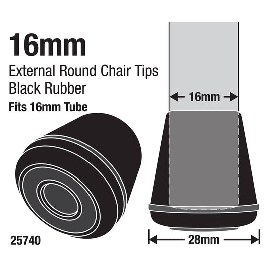 Surface Gard 16mm Black Round Rubber Chair Tips 4 Pack - Floor Protection – view 2 - Auzzistore