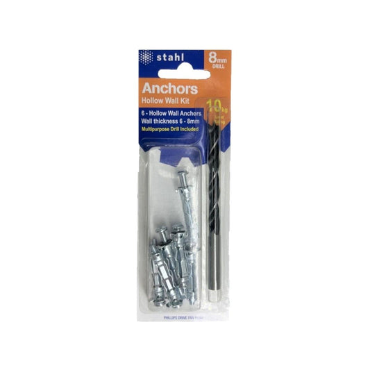 Stahl Hollow Wall Kit 8mm Drill - 6x32mm Anchors - Easy Installation - Auzzistore