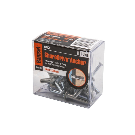 Ramset ShureDrive 6 x 30mm Zinc Alloy Hammer Set Anchor Pack 20 - Auzzistore