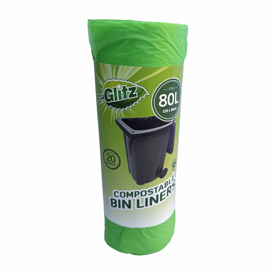 Glitz Compostable Wheelie Bin Liner 20 Pack - 80L - 20 x 80cm - Blue - Leak-Resistant