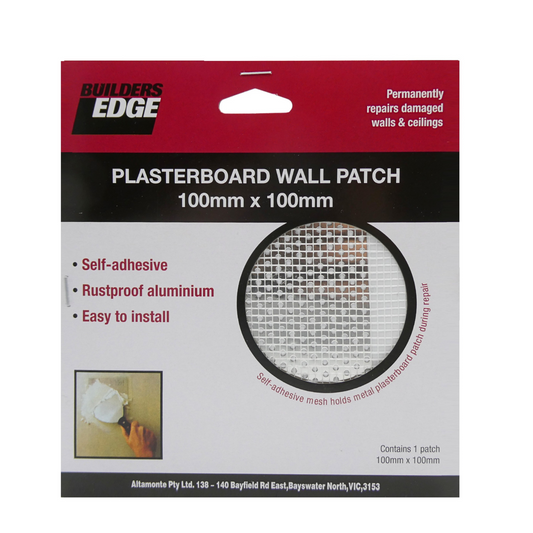 Builders Edge Plasterboard Wall Patch - 100mm x 100mm - Rustproof Aluminium - Self-Adhesive - Auzzistore