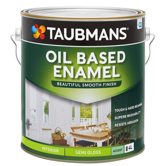 Taubmans 4L Accent Semi Gloss Oil Based Enamel - White - Durable Finish - 4.933kg - Auzzistore