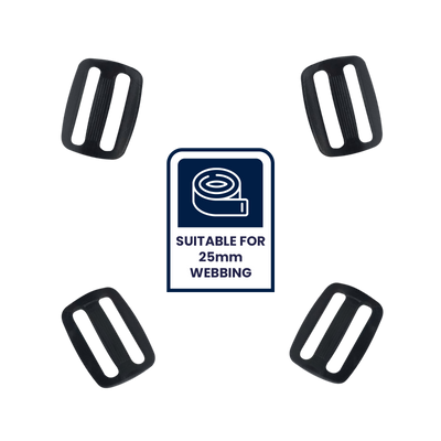 Grunt 25mm Black Webbing Accessory Slide 4 Pack - Durable Plastic - Lightweight - Flexible