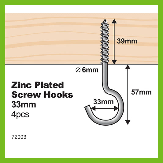 Everhang Screw Hook - 5.0 x 32 x 95 x 38mm - Zinc Plated - Light Duty - 4 Pack – view 2 - Auzzistore