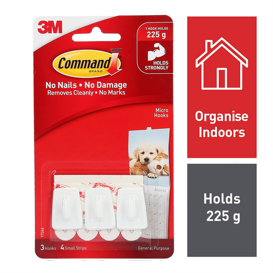 Command White Adhesive Micro Hooks - 20mm x 30mm - Plastic - Damage-Free - 3 Pack – view 2