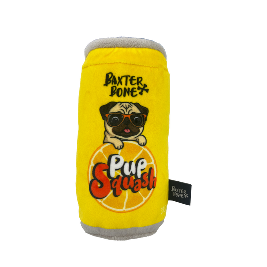 Baxter Bone Pup Squash Soda Can Pet Toy - Plush - 60mm x 140mm - Squeaker