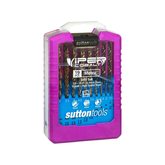 Sutton Tools 19 Piece Viper Cobalt Drill Set - 118° Split Point Design - 123mm x 195mm - Heat & Wear Resistant - Auzzistore