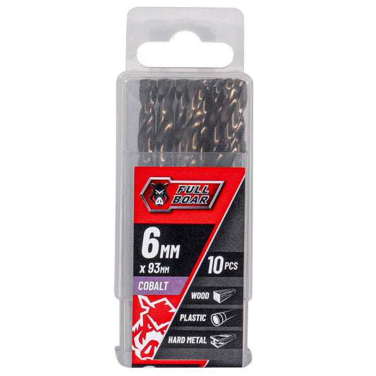 Full Boar 6mm Cobalt Drill Bit 10 Pack - Durable for Hard Metal, Wood, Plastics - Auzzistore