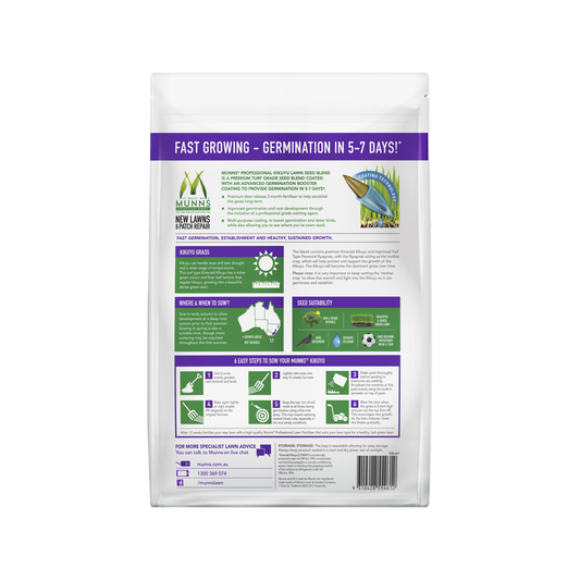 Munns Professional Lawn Seed Blend - 2.5kg - Kikuyu & Ryegrass - Drought Tolerant – view 2 - Auzzistore