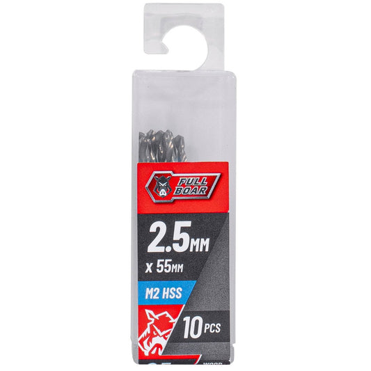 Full Boar HSS Drill Bit 10 Pack - 2.5mm - Precision Drilling in Metal, Wood, Plastics - Auzzistore