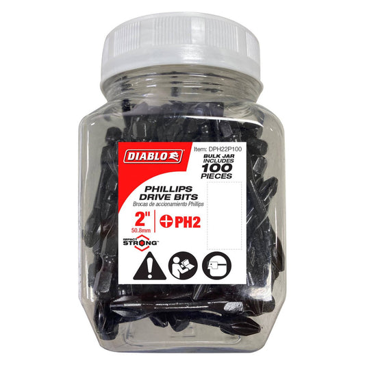 Diablo Power Bit PH2 2" - 100 Pack - Extreme Durability & Impact Resistance - Auzzistore