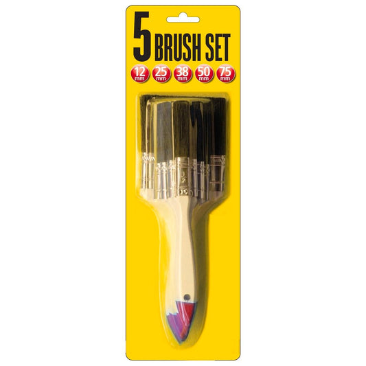Uni Pro 5 Piece Paint Brush Set - Synthetic Bristles - Wooden Handles - Versatile - Auzzistore