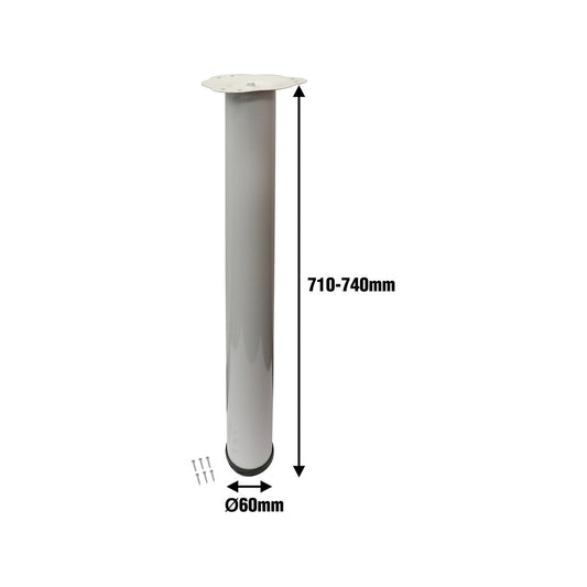 Adoored Table Leg - 60 x 710mm - Steel - Adjustable White – view 2 - Auzzistore