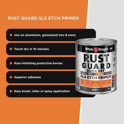 White Knight Rust Guard Etch Primer Paint 0.5L - Quick Dry - Grey - Rust Protection