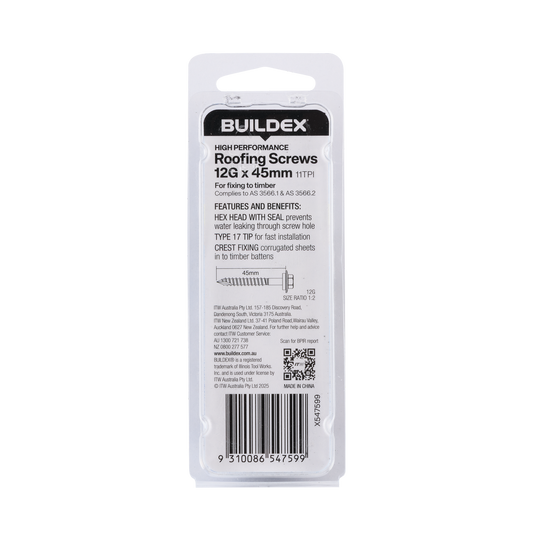 Buildex Cladding Screws 12g x 45mm - Pack of 10 - Zinc-Alloy - Type 17 – view 2 - Auzzistore
