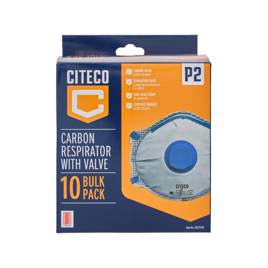 Citeco P2 Respirator 10 Pack - Carbon Valved - 140mm x 180mm - Odour Filtration - Auzzistore