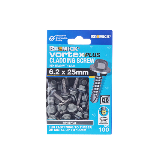 Bremick Vortex Plus Cladding Screw 6.2 x 25mm - Hex Head - Box of 100 - B8 Coating - Watertight Connection – view 2 - Auzzistore