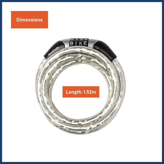 Wordcode Braided Cable Combination Bikelock - 8mm x 1.52m - Silver - Secure & Weather-Resistant – view 2