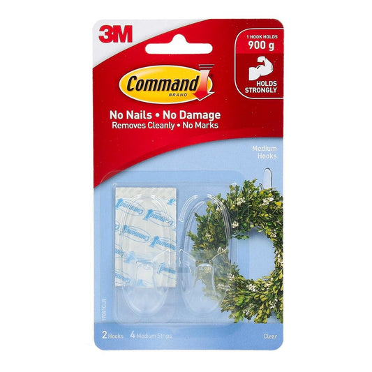 Command Medium Clear Adhesive Wall Hooks - 2 Pack - Plastic - Damage-Free