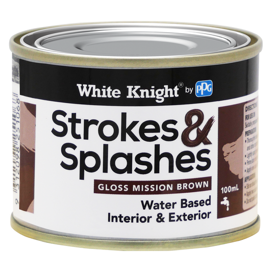 White Knight 100ml Mission Brown Strokes and Splashes Paint - Quick Drying - Water Based - Durable Gloss Finish