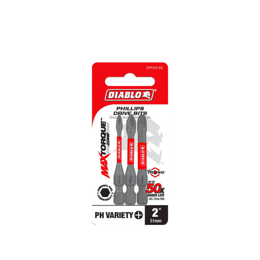 Diablo 2 PH Variety Power Bit 3 Pack - 2" Assorted Phillips Drive Bits - Durable - Auzzistore