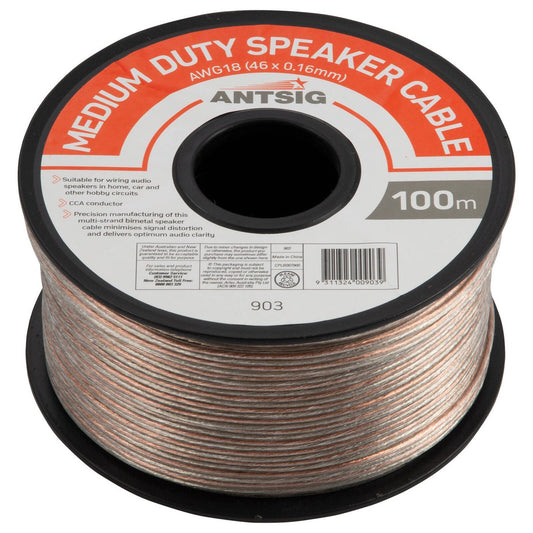 Antsig Medium Duty Speaker Cable - Per Metre - Copper - Clear PVC - Audio Clarity