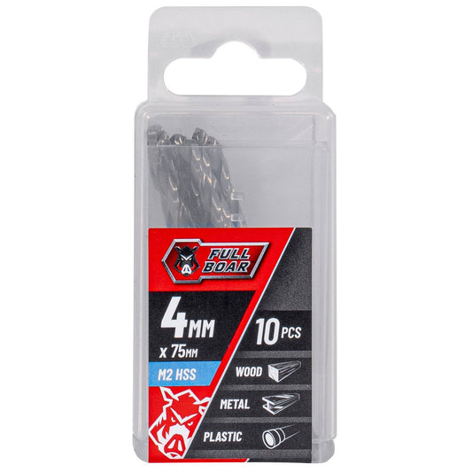 Full Boar HSS Drill Bit Set - 10 Piece - 4mm - Precision Metal Wood Plastic - Auzzistore