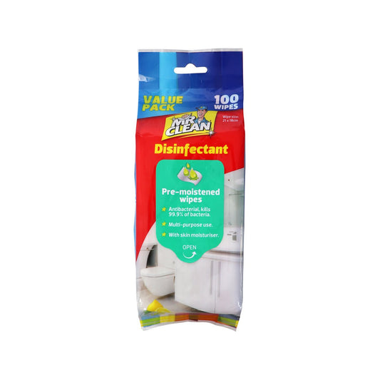 Mr Clean Anti Bacterial Wet Wipes 100 Pack - 21 x 18 cm - Kills 99.9% Germs