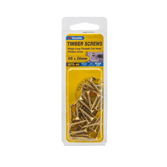 Zenith Brass Plated Hinge Long Thread Screws 6g x 20mm 40 Pack - Auzzistore