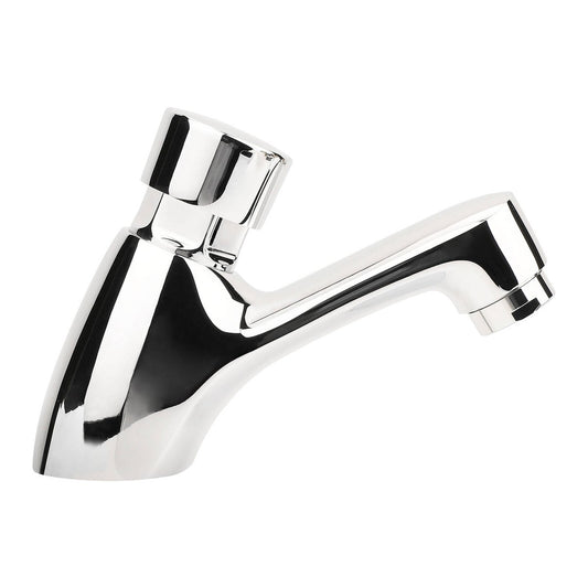 Shaw Mason Chrome Timed Push Button Basin Pillar Tap - 7 Sec Flow - 165mm x 155mm - Auzzistore