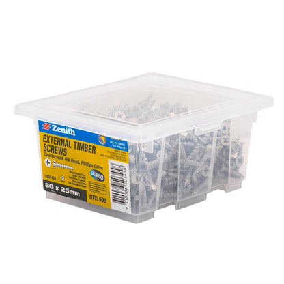 Zenith Timber Screws - 8g x 25mm - Carbon Steel - Galvanised - 500 Pack
