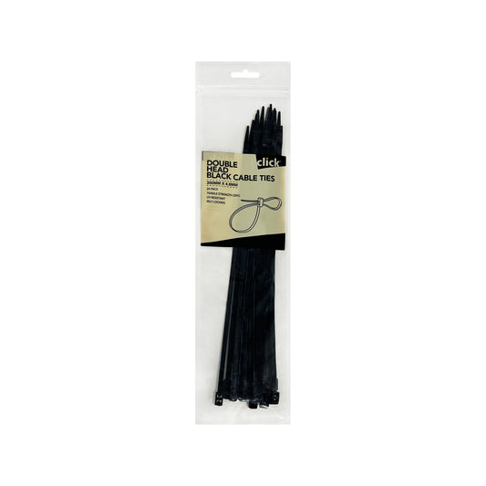 Click 300mm Black Double Headed Cable Tie 25 Pack