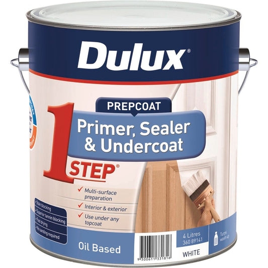 Dulux White Prepcoat 4L Oil Based Primer Sealer - Fast Drying - Multi-Surface - Auzzistore